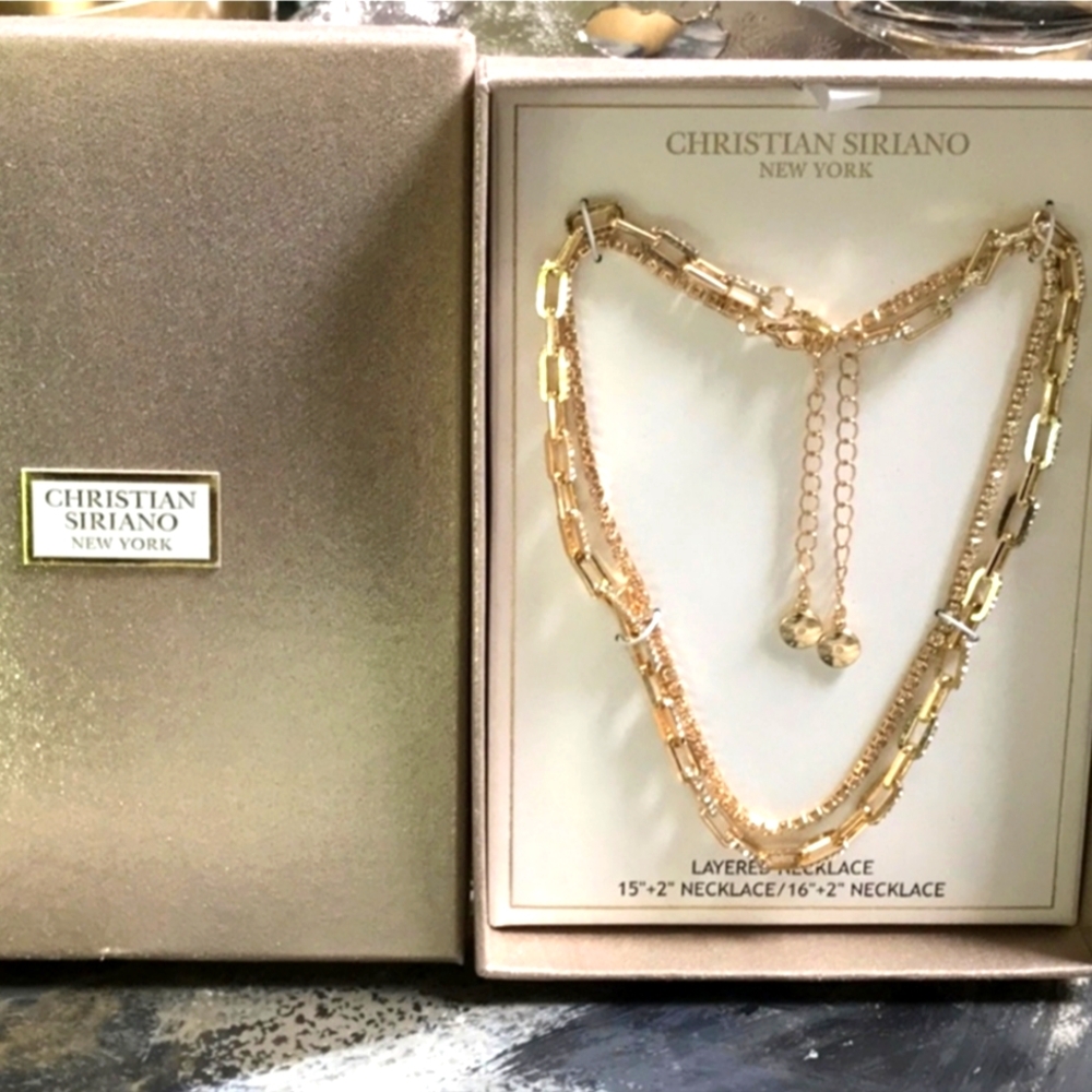 NEW Christian Siriano 2pc Gold Layered Necklace, New In Box
